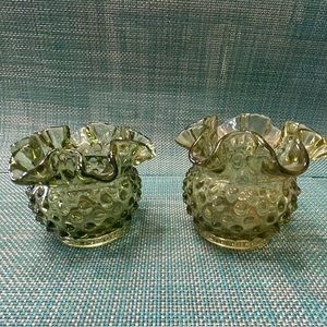 Two Fenton 3” Green Hobnail Bowls. Both marked and both in perfect condition.